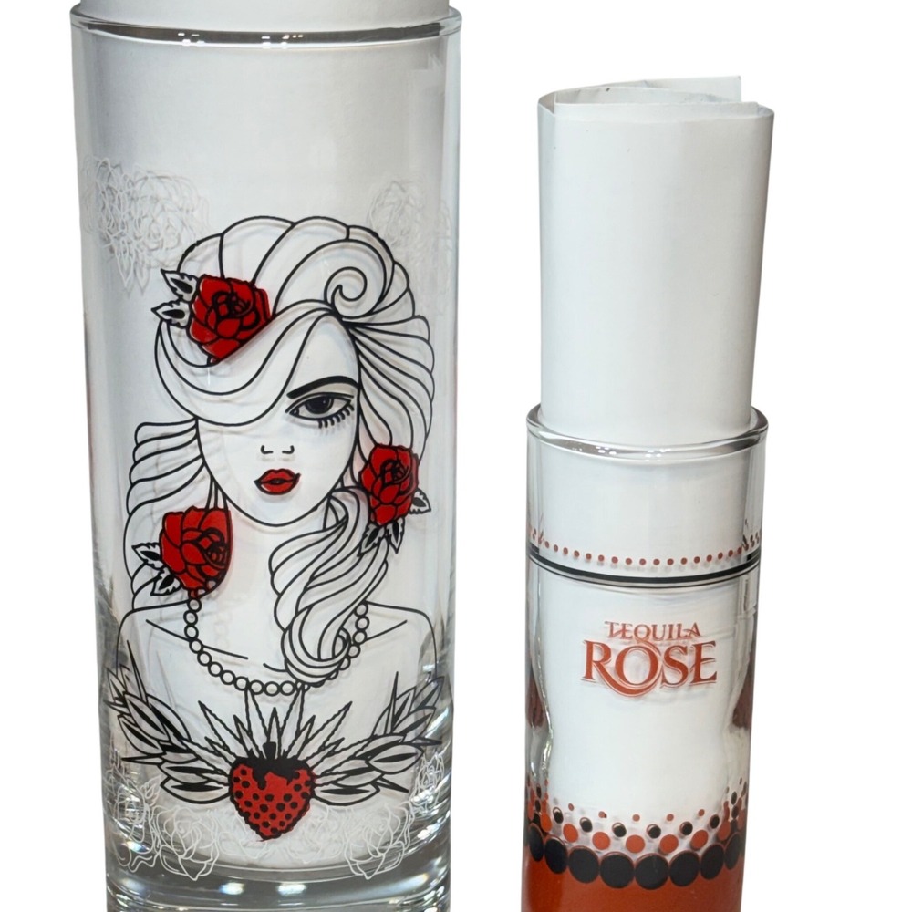 Tequila Rose Strawberry Cream 12oz Highball Glass + Shot Glass Tattoo Barware